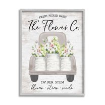 Stupell Industries Antique Flower Sign Vintage Truck Bouquet Blossoms Graphic Art Gray Framed Art Print Wall Art, Design by Lettered and Lined