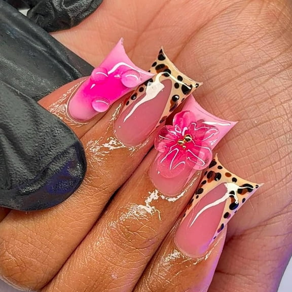 Black Press on Nails Duck Fake Nails with Star Design French Tip Nail Press ons Glossy Glue on Nails Reusable Artificial Acrylic Full Cover False Nails Short Stick on Nails for Women Manicure 24Pcs