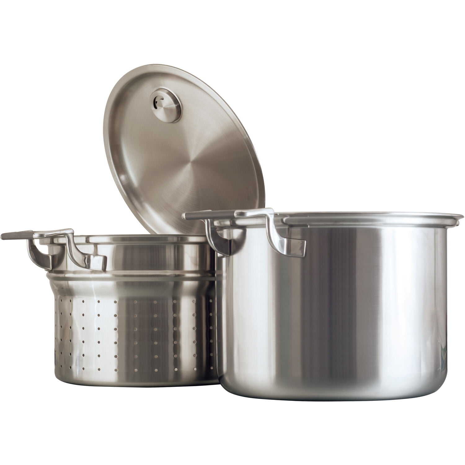 Cookcraft Original 8 Qt Tri Ply Stainless Steel Stock Pot Strainer Steamer Set Silicone Handles Convenient Lid W Patented Rim Latch Walmart Com Walmart Com