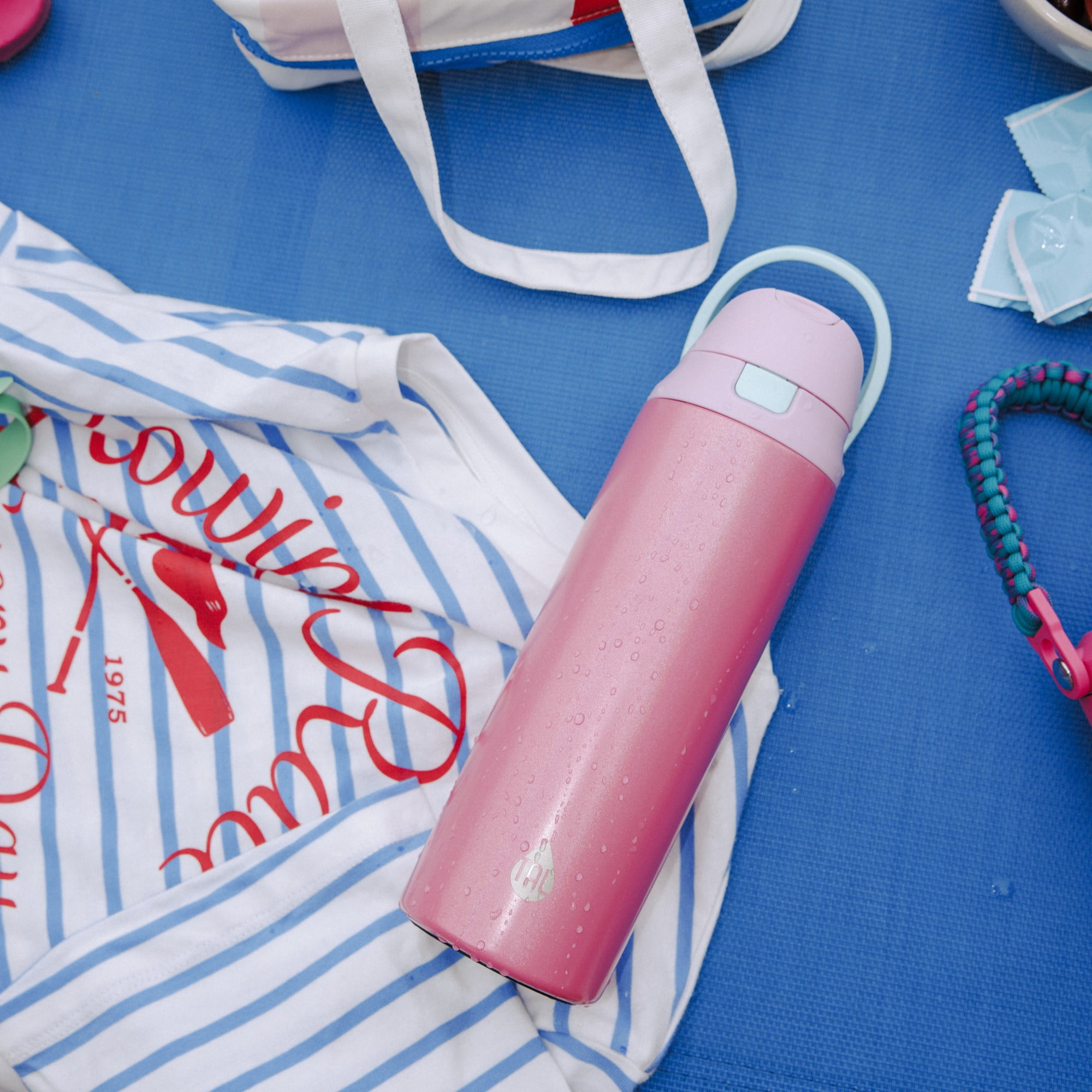 TAL 24oz Stainless Steel 2-in-1 Straw and Chug Water Bottle with Push Lid, Pink Shimmer