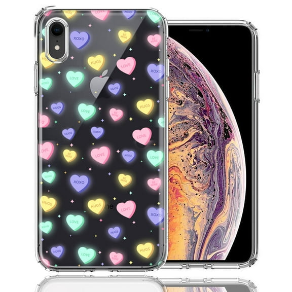 MUNDAZE For Apple iPhone XR Valentine's Day Heart Candies Polkadots Design Double Layer Phone Case Cover