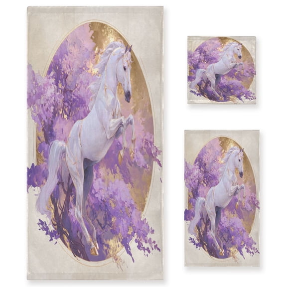 Three-Piece Towel Set Face Towel Towel Set Hand Towel Bath Towel Cotton Bath Towels Bath Towel Sets Hand Bath Towels White Horse