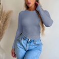 thumbnail image 4 of Baberdicy Long Sleeve Tee Girls Under 20$, Women's Spring And Autumn Leisure Loose Fit Tight Elastic Solid Long Sleeve Round Neck T Shirt Top, 4 of 4