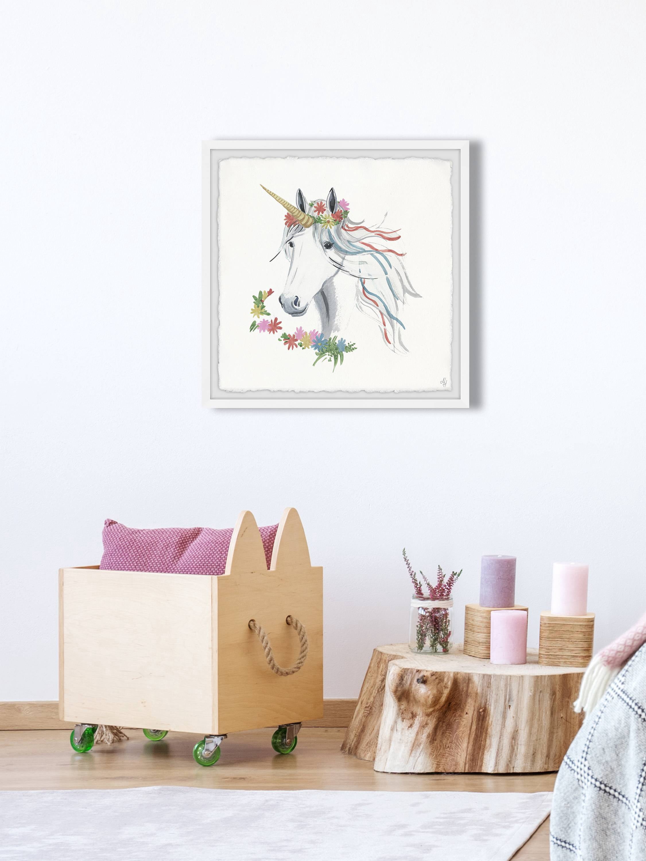 Marmont Hill Rainbow Unicorn V Framed Wall Art, 32.00" x 1.50"