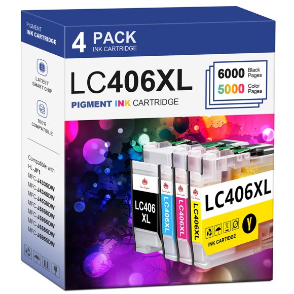 Cartucho de tinta Toner Kingdom LC406XL, paquete de 4 unidades, alto rendimiento