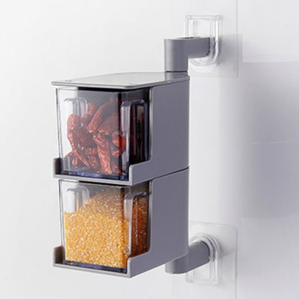 Details about   Rotating Wall Seasoning Jar Box Kitchen Salt Sugar Spices Pantry Storage Shelf 