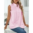 thumbnail image 4 of Gustave Women Summer Mock Neck Tank Tops Casual Ruffle Sleeveless Shirts Chiffon Button Up Blouses Loose Fit Dressy Tunic Tops "Pink, L", 4 of 6