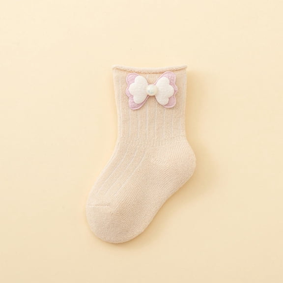 Kids Socks Boys Children's Knitted Socks Cute Bow Casual Comfortable Straight Tube Socks No Show Socks Girls Beige 0M