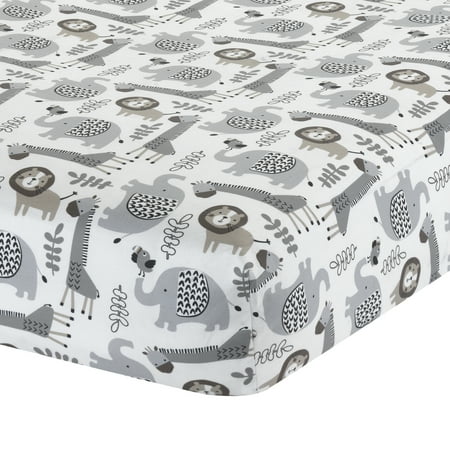 UPC: 0084122720626 | Lambs & Ivy Urban Jungle Animal Gray/White 100% Cotton Baby Fitted Crib Sheet
