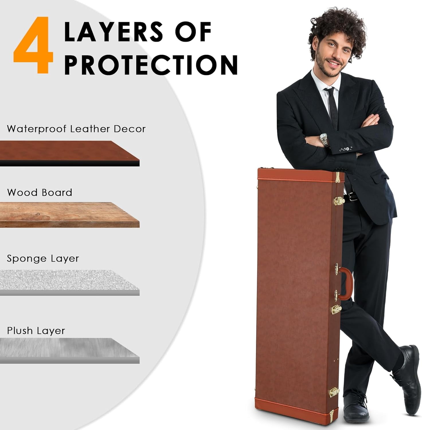 39-Inch Electric Guitar Hard Case, Rectangle Wooden Standard Electric Guitars Hard-Shell Protective Carrying Case for KST/KTL/170 Model with Lock Latch Padding (Brown)
