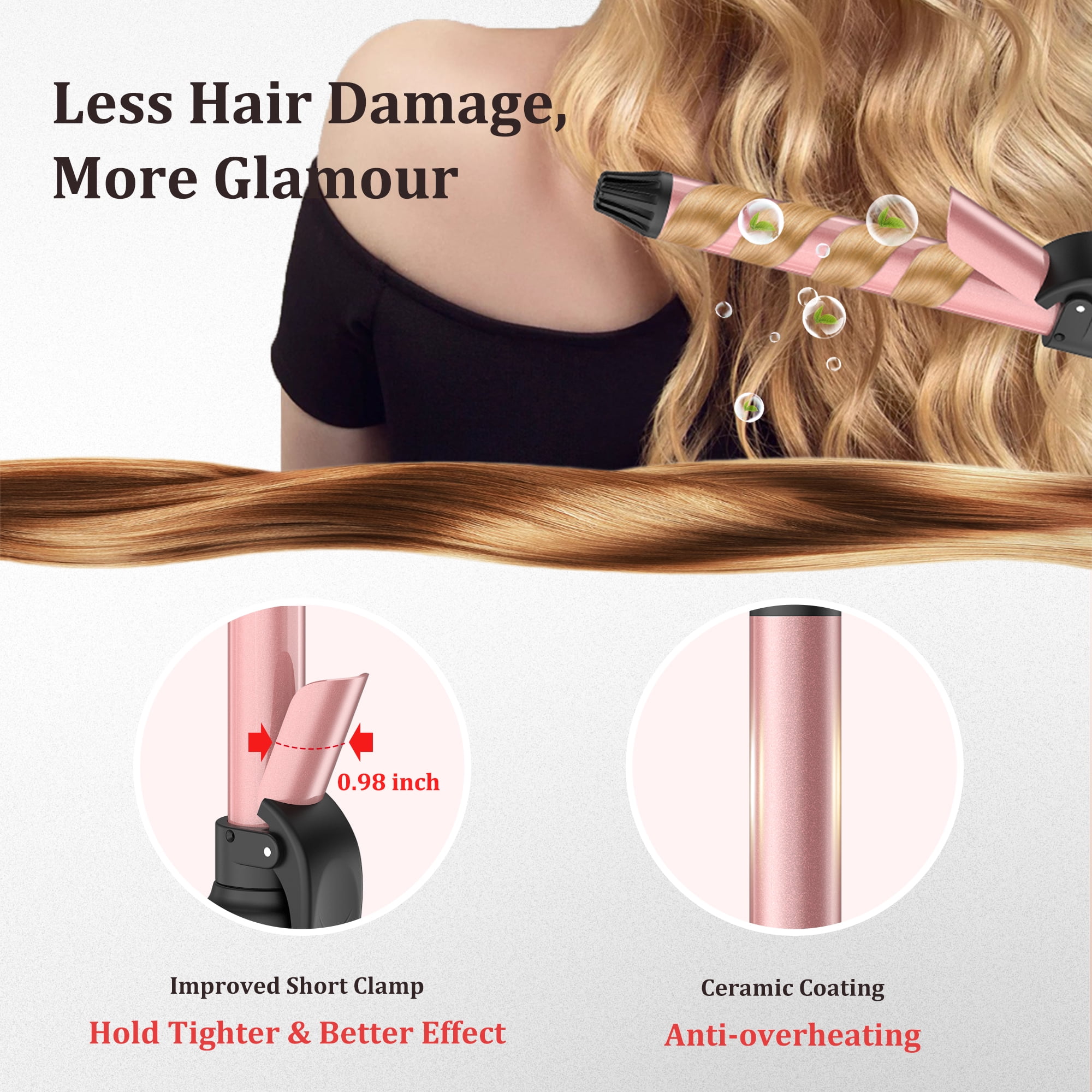 RACCOMB Automatic Rotating Curling Iron 1 inch, Fast Hair Styling, Dual Voltage, 12 Heat Setting for Lasting Beach Waves