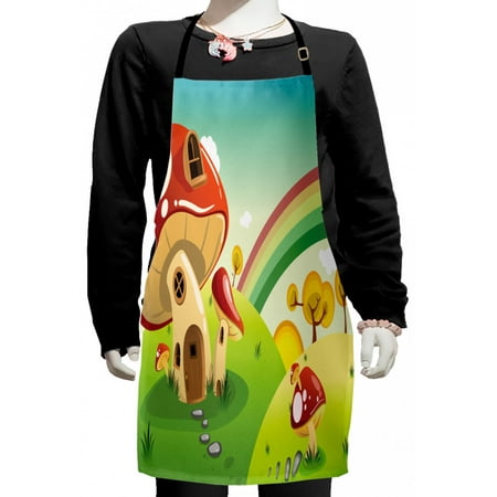 

Mushroom Kids Apron Mushroom Fantasy House Steppingstone Farm Field After the Rain Outdoor Childhood Boys Girls Apron Bib with Adjustable Ties for Cooking Baking Painting Multicolor by Ambesonne