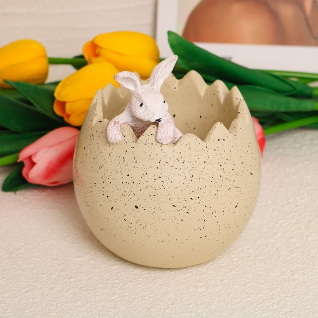 Ovzne Easter Cute Home Flower Pot Little Rabbits Resin Woven Ornament On Clearance