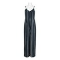 thumbnail image 4 of Laundry Spaghetti Strap Concealed Zipper Back Stripe Print Crepe Jumpsuit-NAVY IVORY / 0, 4 of 7