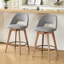 Zesthouse 26.8" Swivel Bar Stools Set of 2, Linen Upholstered Counter Height Stools with Open Back and Wood Legs, Mid Century Barstools Kitchen Bar Chairs for Pub Dining Room, Gray