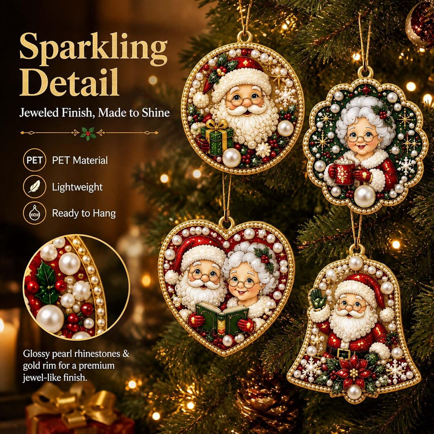 12 PCS Christmas Pearl Diamond Art Ornament Kit, 5D DIY Hanging Decor ...