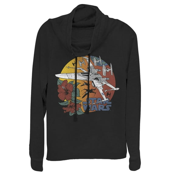 Junior's Star Wars: The Rise of Skywalker Tropical X-Wing  Cowl Neck Sweatshirt Black Medium