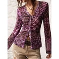 thumbnail image 3 of Women'S Sheer Mesh Long Sleeve Tops Print Button Down Ruched Y2k Blouse Shirts, 3 of 5