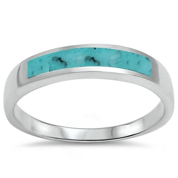 Half Eternity Turquoise Band Ring 925 Sterling Silver Size 5