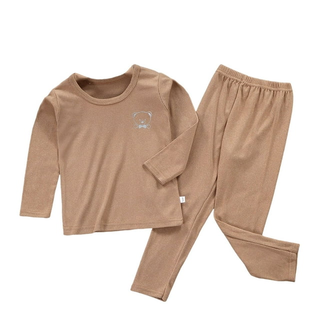 Minnieouse Ropa interior térmica para niños, cuello elástico, Otoño Invierno, hogar, oficina, escuela, Tops, ropa inferior, pantalón, traje Pijama Marrón 150cm
