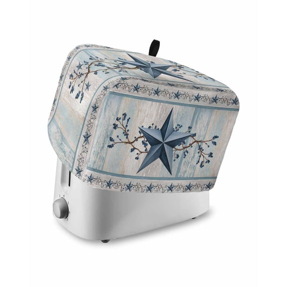 Texas Star Blue Toaster Cover 4 Slice, Large Kitchen Appliance Covers, Farmhouse Country Branches Wooden Grain Toaster Oven Cover with Loop, Bread Machine Cover Polyester Dust Cover Protection