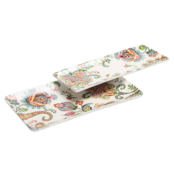 Bico Protea Cynaroides Ceramic 14 inch Rectangular Serving Platter, Set of 2, for Serving Salad, Pasta, Cheese, Ham, Appetizer, Microwave & Dishwasher Safe