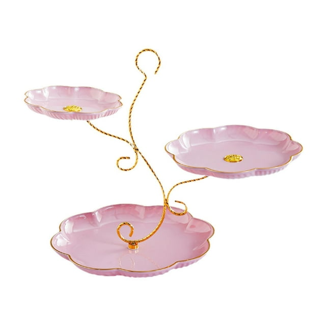 GUOOL 3 Layer Fruit Plate Holder 3 Tier Serving Tray for Birthday Banquet Festival pink
