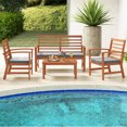 thumbnail image 4 of Costway 4 PCS Outdoor Furniture Set with Soft Seat Cushions Stable Acacia Wood Frame Grey, 4 of 9