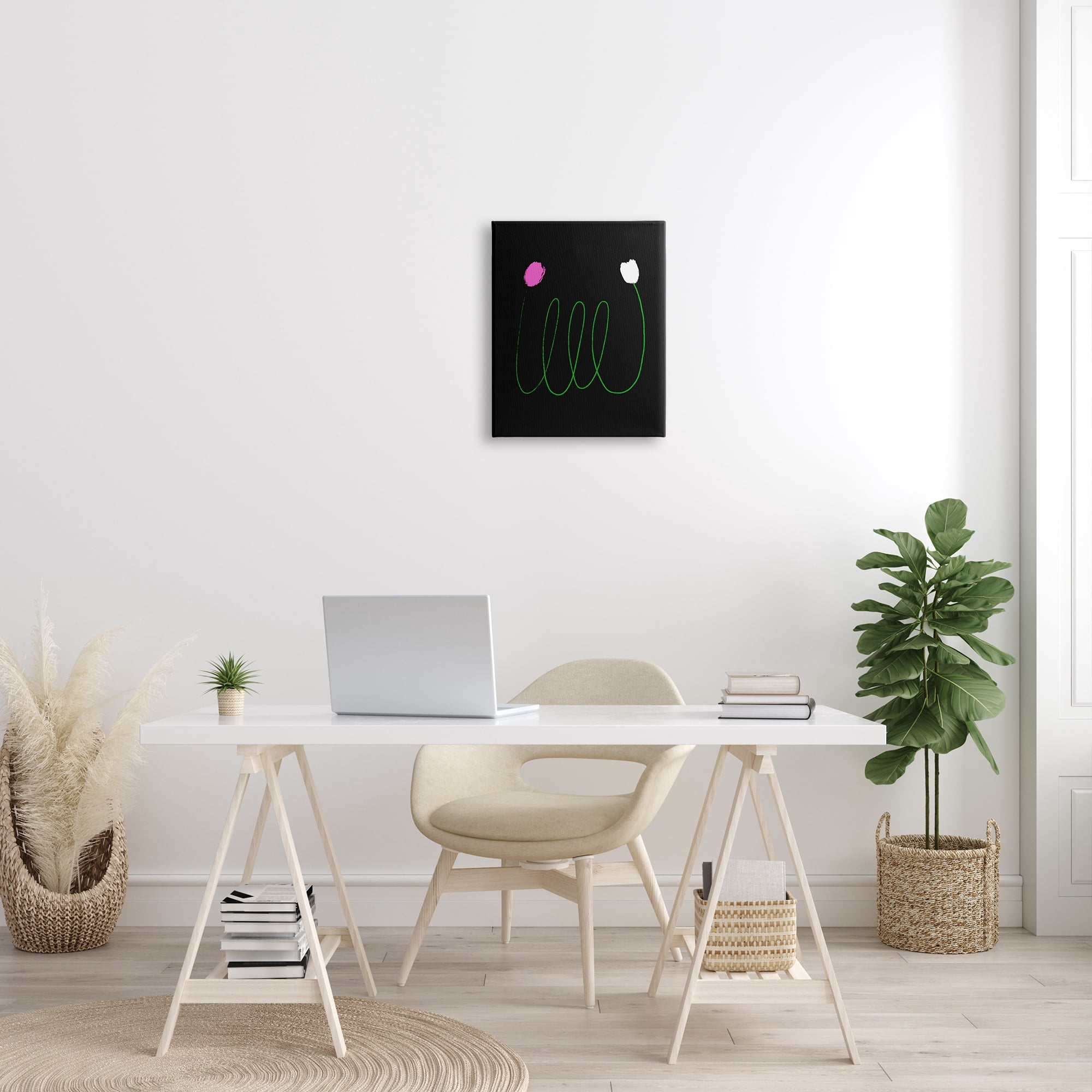 Stupell Industries Two Tulips Abstraction Modern Linework Connection Abstract Painting Gallery Wrapped Canvas Print Wall Art, 16 x 20