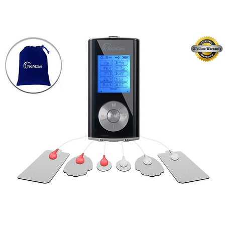 Ten Machine TechCare Mini Black Massager Tens Unit FDA 510k Cleared Lifetime Warranty Tens Machine for Drug Free Pain Management, Back Pain and Rehabilitation ()