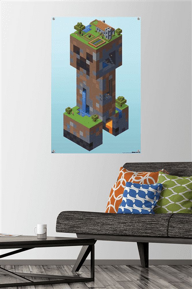 Minecraft - Creeper VIllage Wall Poster with Push Pins, 22.375" x 34"