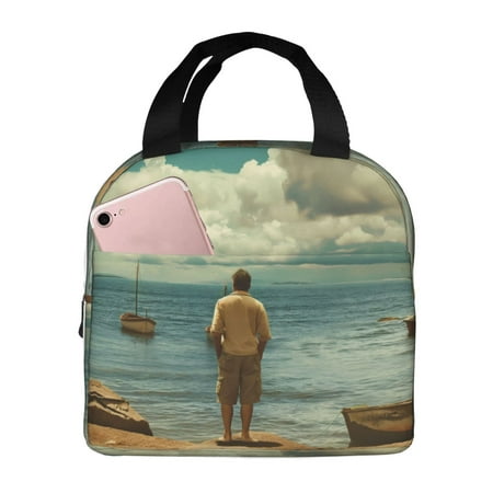 Insulated Lunch Bag for Women Men - Serene Coastal Blue Sky Leakproof Cooler Lunch Box for Women Men  Lunch Tote Bags for Work School Picnic Travel