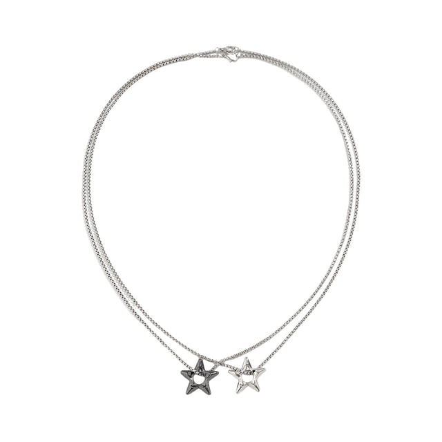 LYMAYTER Collier en Alliage Collier pour Femmes - Double Couche, Pendentif Étoile, Style Froid