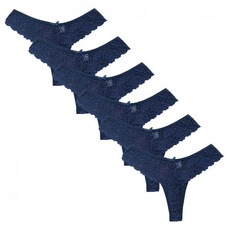 

LoyisViDion Women S String Trousers Pack Lace Soft Lingerie Underwear Pack of 6 Dark Blue 8(L)