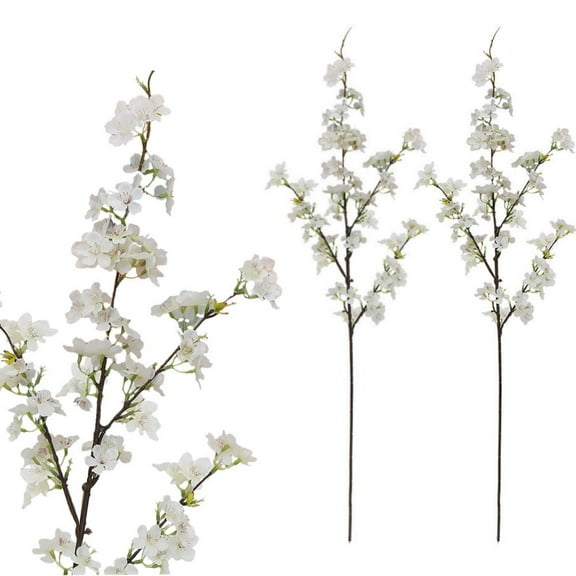 Faux White Silk Cherry Blossom Branches,Artificial Cherry Blossom Flower,Fake Peach Flowers Stems with Leaves,Spring Vase Arrangements,for Wedding Indoor Outdoor Party Decor 3 Pack