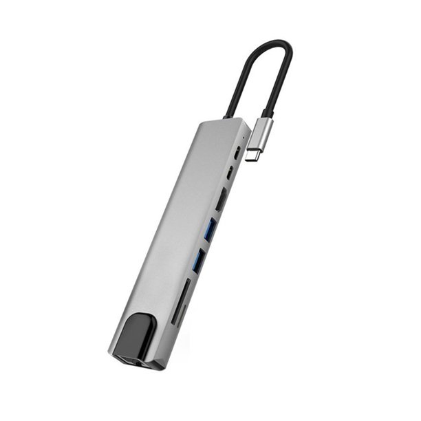 Ruifaya Adaptador de concentrador de 100 m con suministro de energía tipo C, estación de acoplamiento liviana de ocho pulgadas, diseño doble para EE. UU., expansión de acoplamiento W8w8 USB