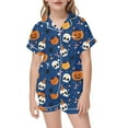 thumbnail image 3 of Gelikeya Tween Pajamas Size 6-7 Halloween Pajamas Short Sleeves Collared Tops Shorts 2 Piece Outfits All Saints' Day Sleepwear Toddler Pajamas 2-13Y (Navy, 6-7 Years), 3 of 5