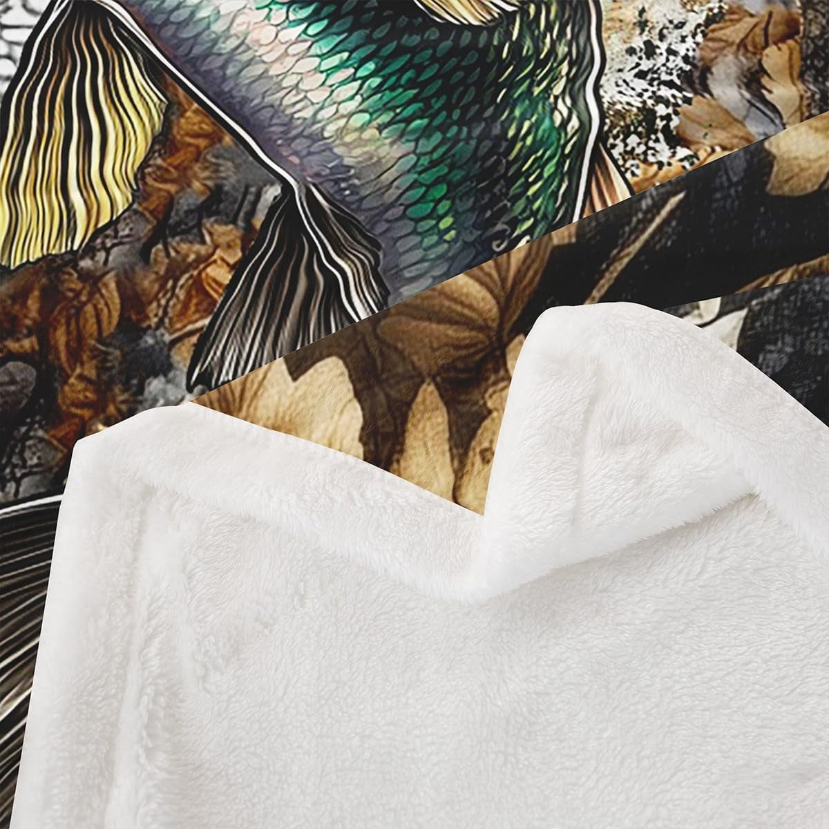 Camo Fleece Blanket Twin 60"x80" Users Camo Fish Plush Blanket for men Teens Fish Huntihg Sherpa Blanket Camouflage Fish Hunting Brown Fuzzy Blanket