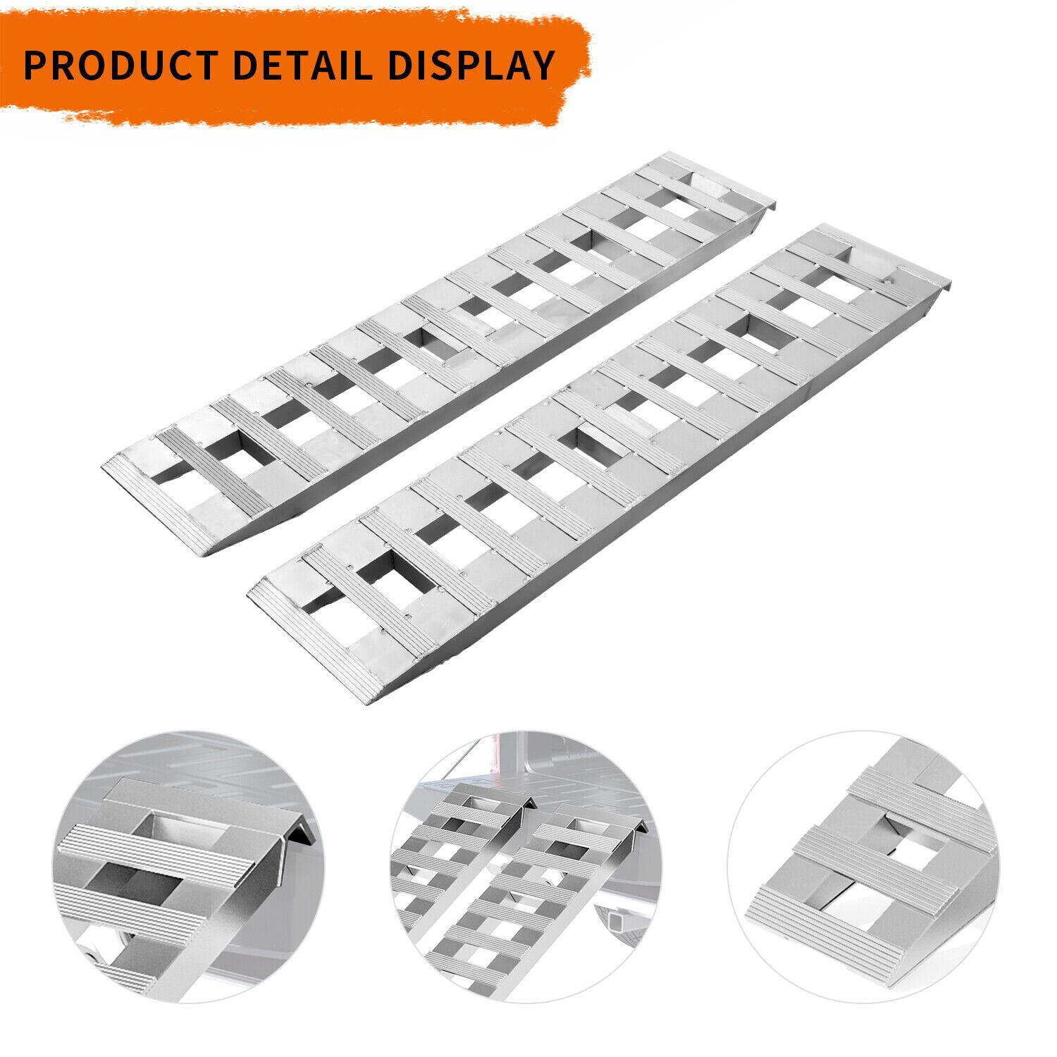 RVNI 2X 6000lbs 72" x 15" Trailer Ramps for Car ATV Truck Auto & Hook Ends Aluminum
