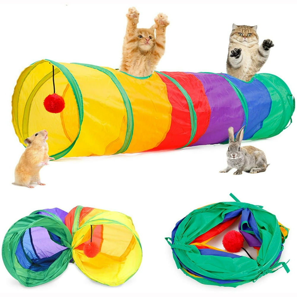 Seenda Pet Tunnel Toy Tent Cat Accessories Rainbow Pet Cat Kitten Collapsible 2 Holes Tunnel Toy
