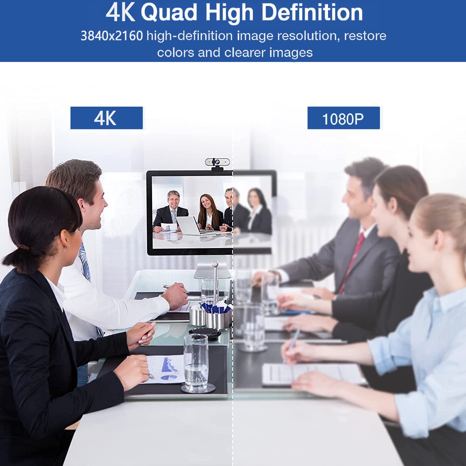 4K Webcam for PC, Auto-zoom,with remote control,Privacy Cover, White Balance, Webcam with Microphone, Plug & Play, 4K Web Camera for Laptop/Desktop, Video Calling,Conferencing