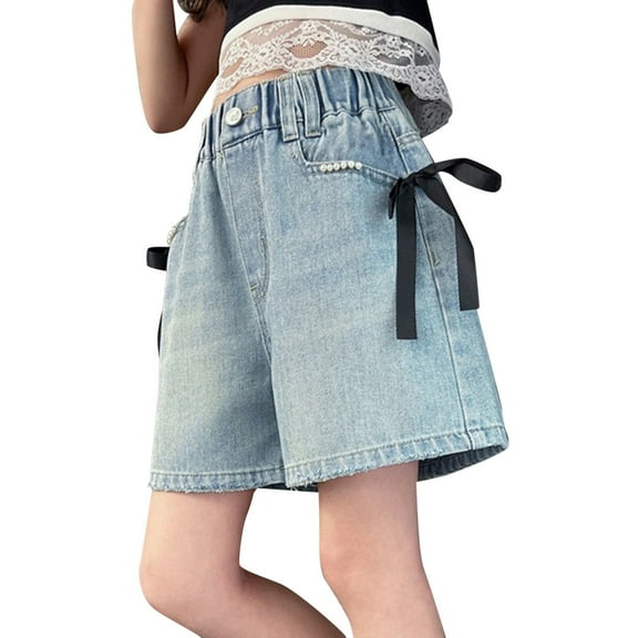 FDDMis Shorts for Teens Girls Biker Shorts Girl Clothes 3t-4t Preteen Clothes Black Volleyball Shorts Casual Shorts Checkered Jeans Baby Newborn, Light Blue 10-11 Years