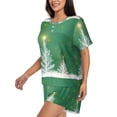 thumbnail image 2 of Bingfone Christmas Green Print Pajamas Sets for Women Soft Short-Sleeved Pjs with Lounge Shorts Two Piece Sleepwear, 2 of 8