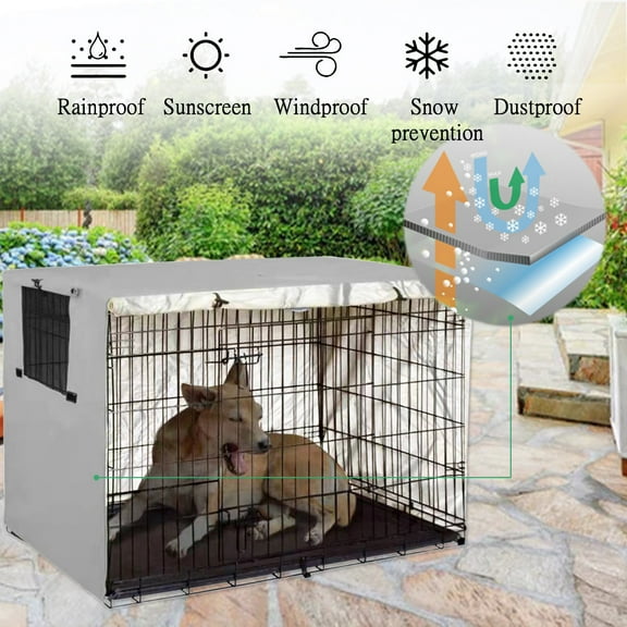 Dog Crate Cover 48 Inch, Durable 210D Oxford Cloth Water Resistant Windproof Anti-UV Pet Kennel Cover for Universal Wire Crate with Double Doors, Beige/Gray/Black