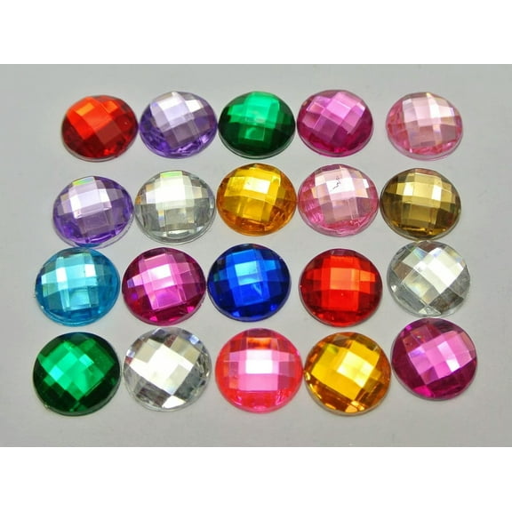 U8MO 200 Mixed Color Acrylic Flatback Rhinestone Faceted Round Gems 12mm No Hole
