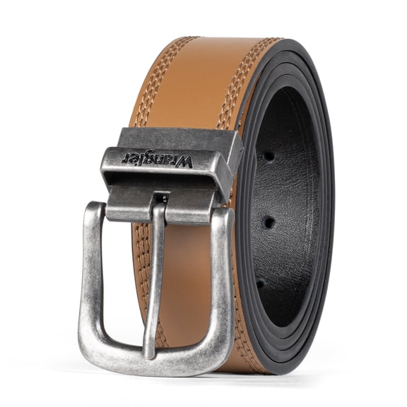 Wrangler Reversible Belt for Men, Men's 2-in-1 Dress Casual Everyday Jean Style Leather Belt, Cut to Fit 36-48 (Regular & Big & Tall Sizing, Light Brown/Black)