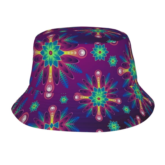 ZICANCN Bucket Hat -Floral Purple Unisex Print Double-Side-Wear Bucket Hat for Fishing Beach Outdoor