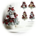 thumbnail image 5 of 15.7 Inch Mini Tabletop Christmas Tree with Ornaments, Snow Flocked Artificial Christmas Tree with Cowbells Berries Velvet Bow Pine Cones, Desktop Holiday Decor for Home Office, 5 of 5
