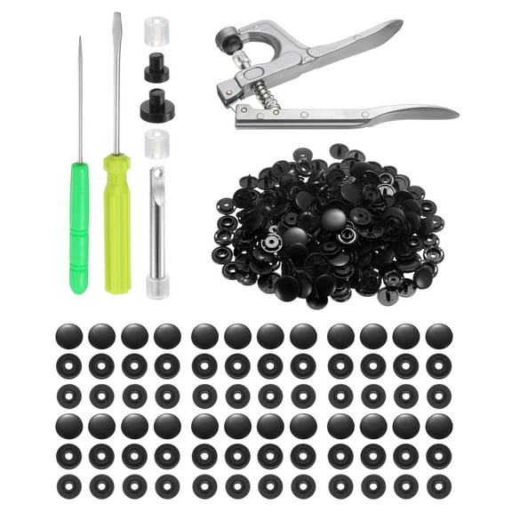 Uxcell Plastic Snaps Fasteners with Snap Pliers, 100 Set T8 Round Resin No-Sew Button Snap Fasteners Kit Black