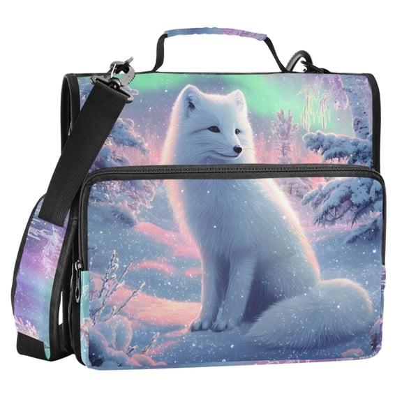 ALAZA Zipper Binder Fox Winter Night 2 in 3 Ring Trapper Keeper 500 Sheet Capacity File Folder Organizer Bag